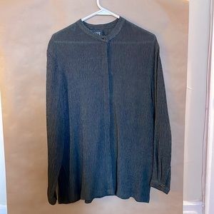 Eileen Fisher top dark grey with thin white stripes. Size S 80% rayon 20% wool.